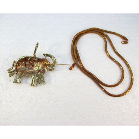 Vintage Rhinestone Good Luck Elephant Combo Brooch Pendant Necklace - Picture 14 of 16